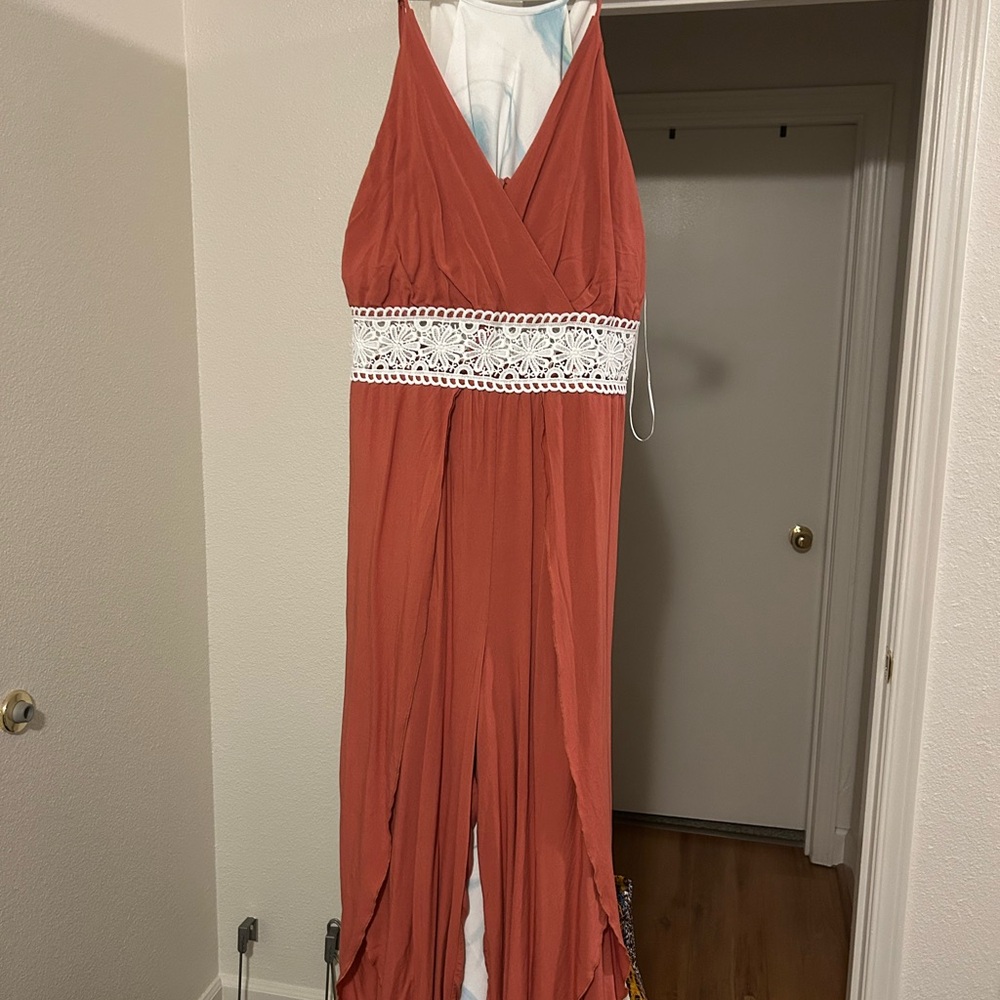 Rust Maxi Dress with Lace Detail
